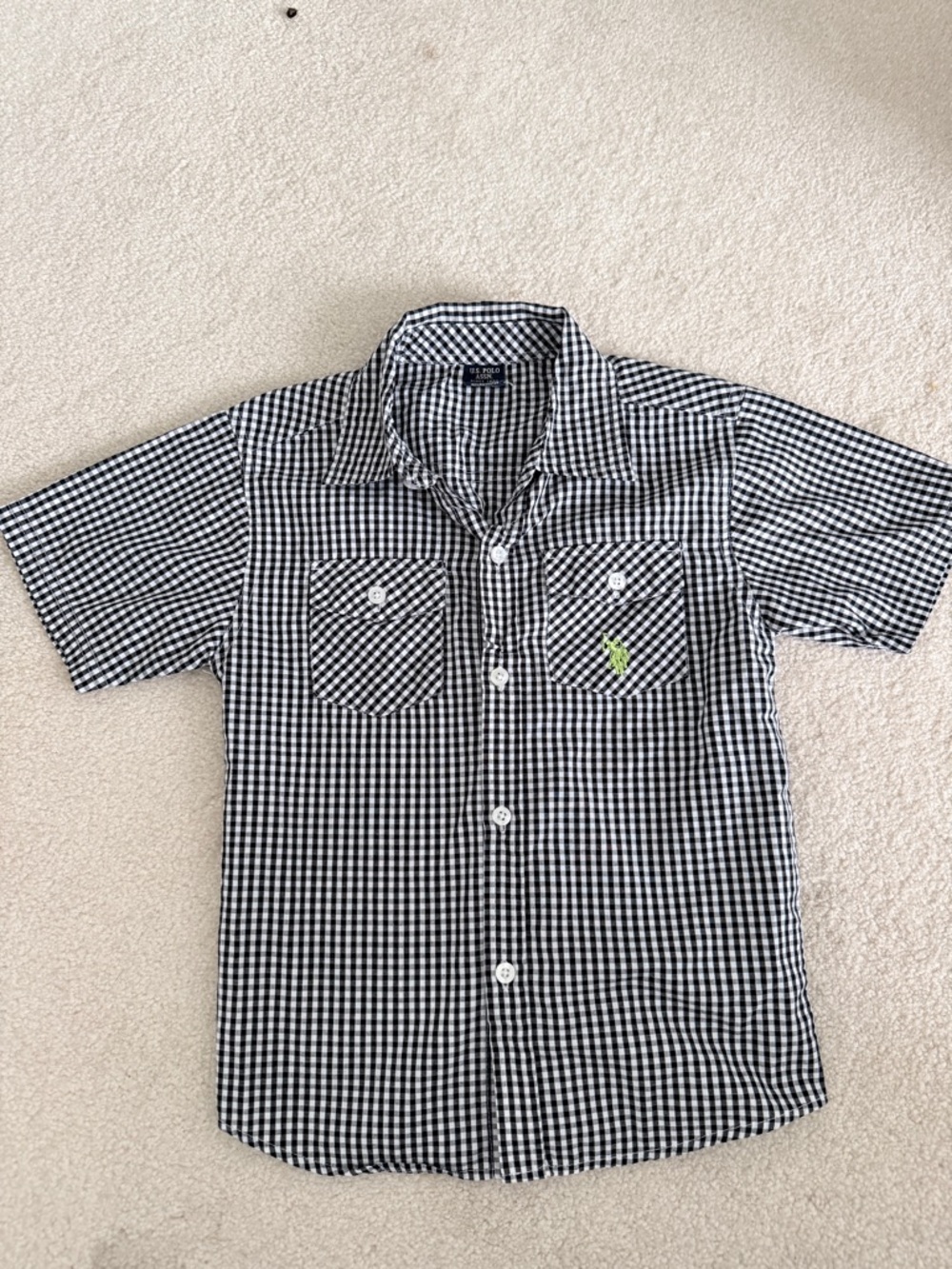 US Polo Checkered button-Front Shirt with Pocket Accent - Black & White